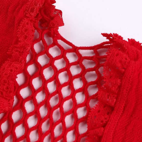 High Cut Deep-V Lace & Net Thong Back Teddy - Picture 6 of 6